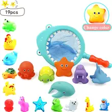19 шт./компл. игрушка в виде животного для рыболовных сетей скрипучий разбрызгиватель для сжать Ванна Toyplay ловли игры и рыбная прекрасным подаркам