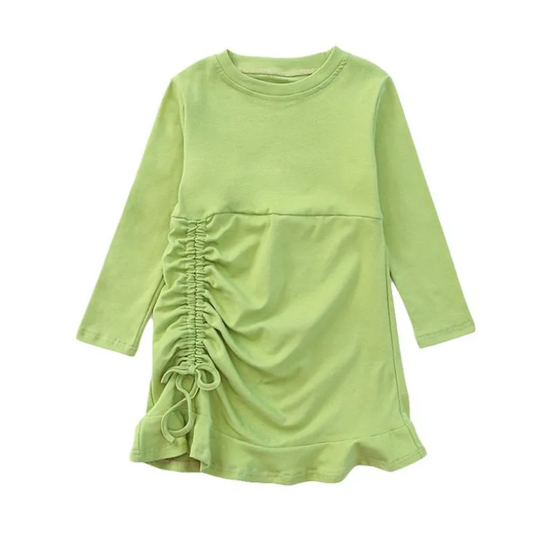 

DFXD 2019 Autumn New Big Girl Dress Long Sleeve Round Collar Soild Fashion Drawstring Casual Dress For 3-12Yrs Teenager Clothing