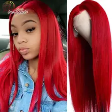 

Red 99J 13*1 Lace Front Human Hair Wigs For Women Peruvian Straight 180% Density Remy Hair Lace Front Wig Pre Plucked Pinshair