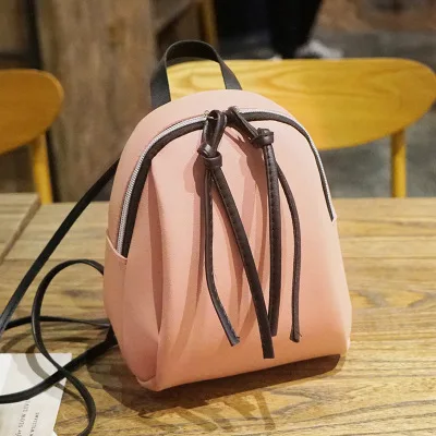Повседневный маленький водонепроницаемый рюкзак для женщин, Одноцветный школьный рюкзак из искусственной кожи, простые мини-рюкзаки на молнии для книг и путешествий для девочек - Цвет: Pink 1
