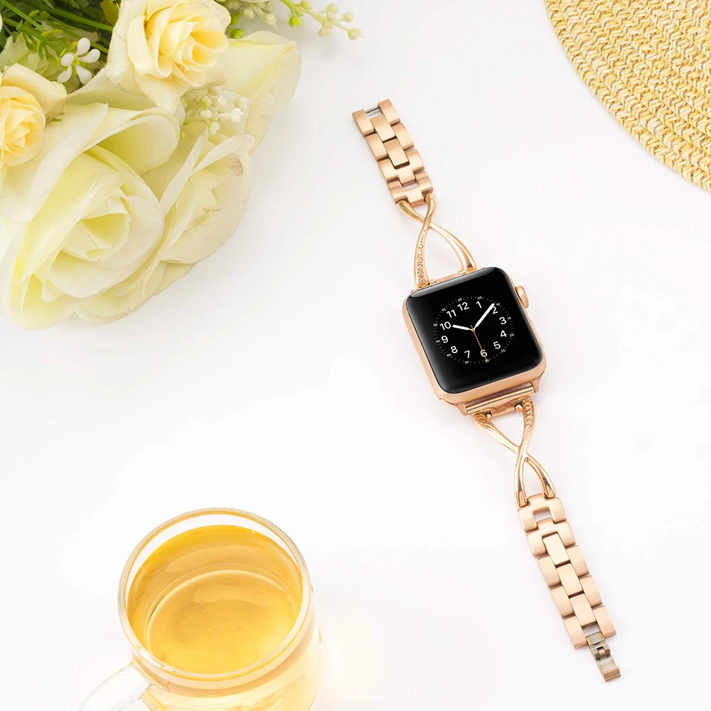 Ремешок для Apple Watch 5 4 Band 44 мм 40 мм металлический бриллиантовый Женский Большой браслет-цепочка для Iwatch Series 3 2 1 38 мм 42 мм аксессуары