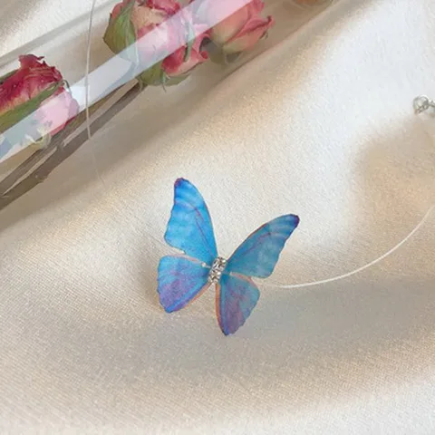 Trendy Butterfly Necklace For Women Transparent Fishing Line Choker Shine Pendant Clavicle Chain Collar Jewelry Gifts