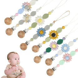 Chaîne de tétine en Silicone pour bébé, 1 pièce, Clip de sucette pour bébé, fait à la main, tournesol, chaîne de dentition pour enfants, jouet Clip de sucette 