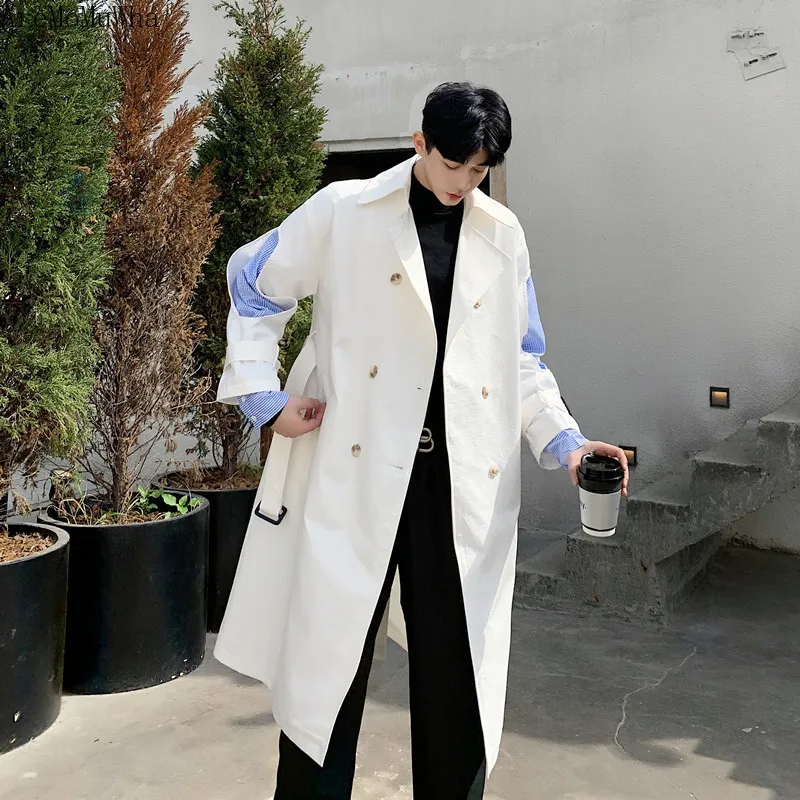 

Men's Autumn Winter Retro Fashion Atmosphere Korean Mid-length Coat Men's Stitching Fake Two-piece Over-the-knee Windbreaker
