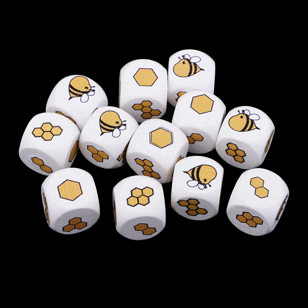 12pcs Novelty Wooden Dice Dices Cube Cubes White Painted Wood Six Sided 20m