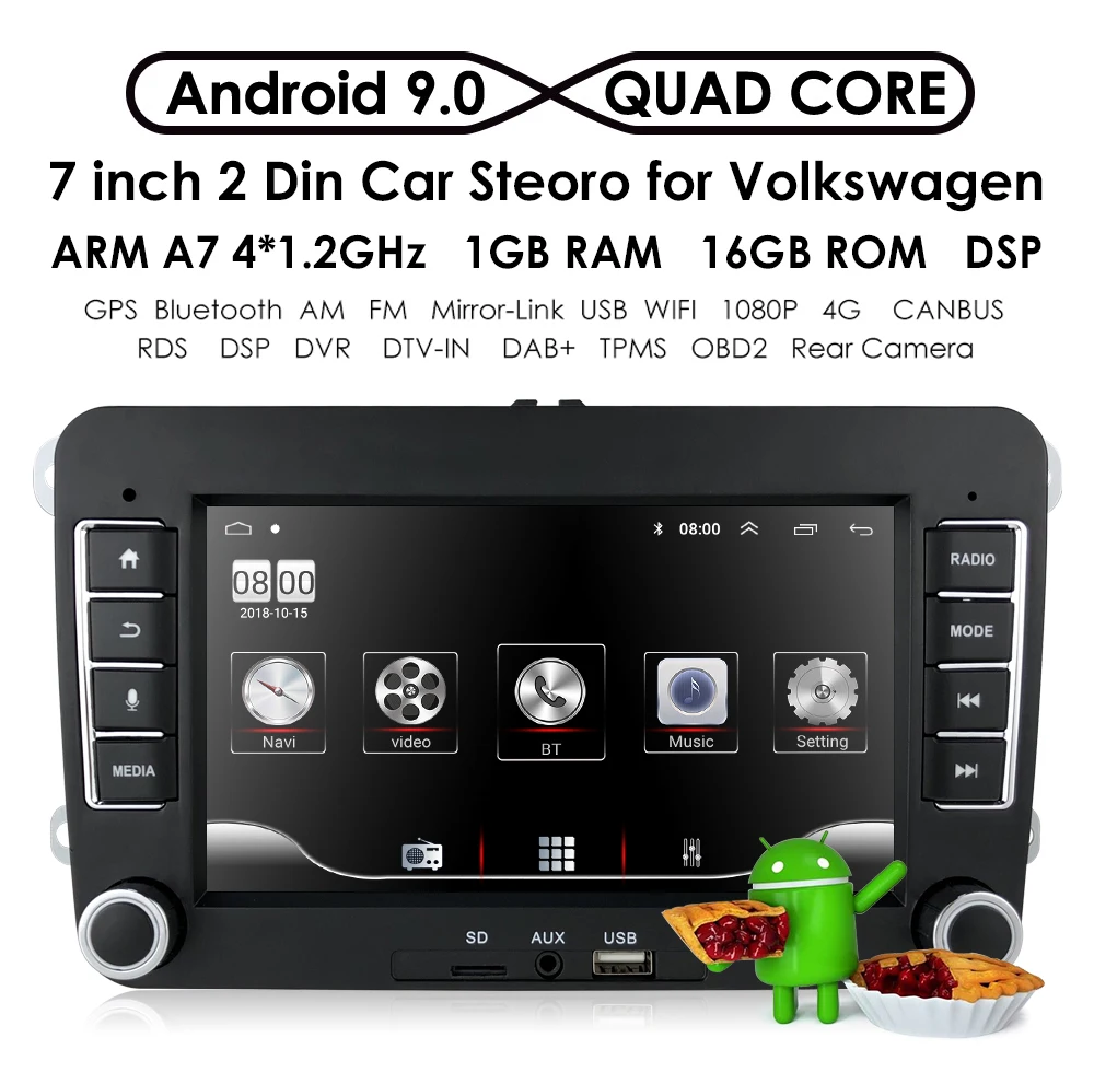4 ядра Android 9 0 2 DIN Автомобильный GPS плеер для VW Passat B6 CC Tiguan Touran Seat Altea Toledo GOLF 5/6 Polo