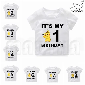 

Pokemon Go Pikachu Birthday Tshirt Kids Clothes Girls T-shirt Birthday Present Children Clothing Boys Tshirts Baby Tees