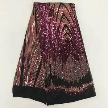 

Wine Red Gold African Lace Fabric 2019 Embroidered Nigerian Laces Fabric High Quality French Tulle Lace Fabric With Sequins