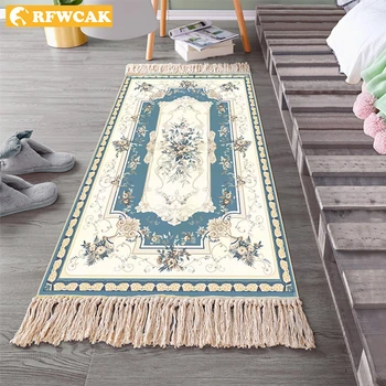 

Europe Cotton And Linen Tassel Woven Carpet Floor Mat Door Bedroom Tapestry Decorative Blanket Tea Living Room Carpet Area Rug