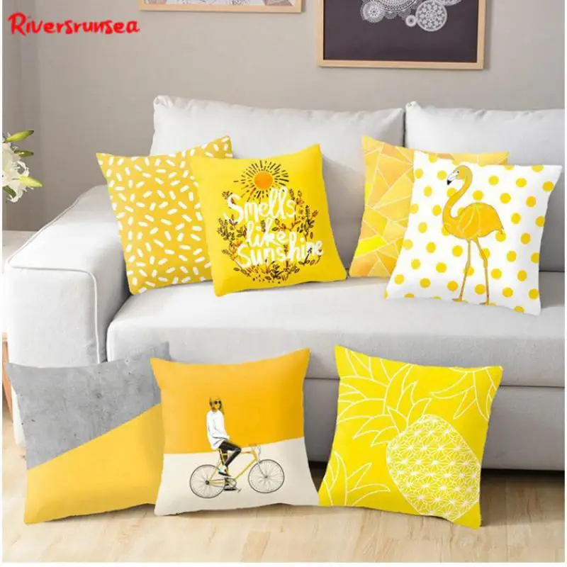 

Nordic Style Decoration Yellow Cushion Balloon Elephant Pineapple Flamingo Printed Plush Pillow Geometric Pattern For Sofa Car