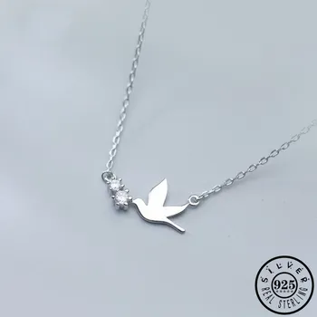 

100% 925 Sterling Silver Bird Pigeon Pendant Statement Cubic Zirconia Collares Necklaces Jewelry for Women