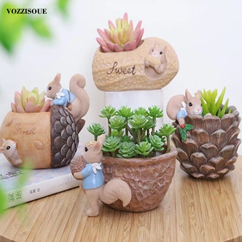 

Cute Squirrel Planter Flower Pot Resin Indoor Succulent Plants Plant Pot for Succulents Small Bonsai Pot Decoration Plant Pots