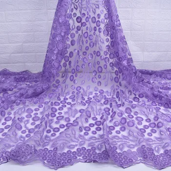 

Purple Sequins Lace Fabric 2019 African Lace Fabric High Quality Nigerian French Tulle Milk Silk Lace Fabric For Wedding Y1735
