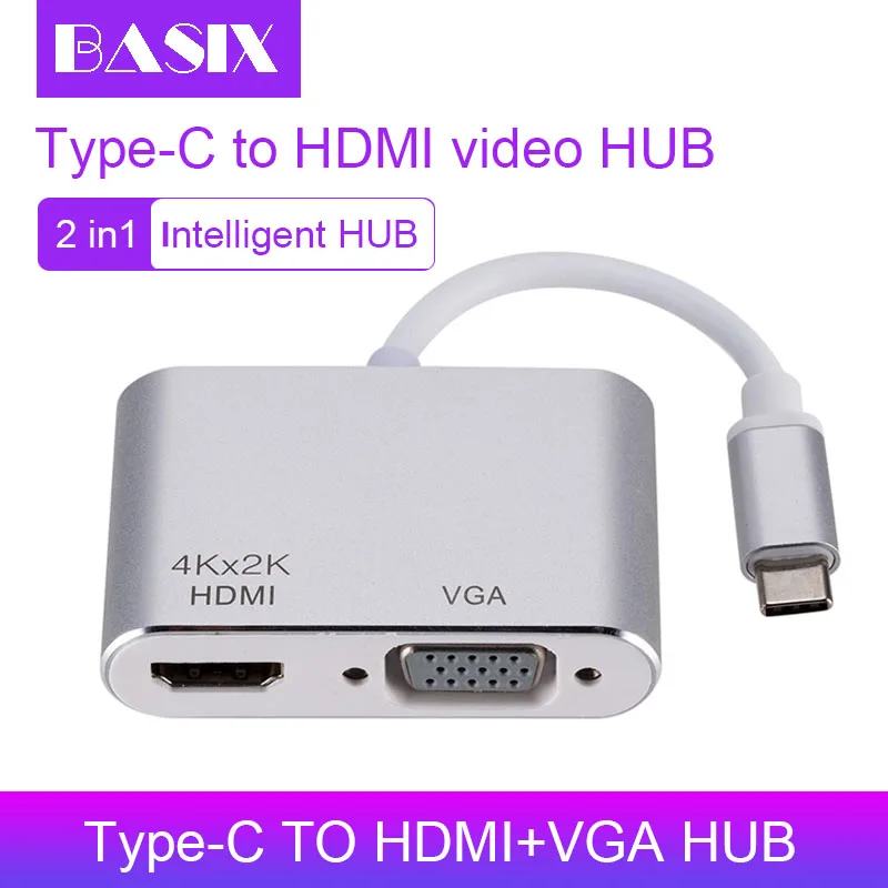 Basix type C концентратор HDMI 4K Thunderbolt 3 для samsung Galaxy S10/S9/S8 huawei mate 20/P30 Pro USB C концентратор HDMI VGA адаптер