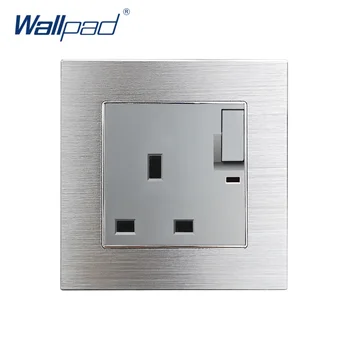 

1 Gang 3 Pin UK 13A Socket Outlet With LED Indicator Wallpad Luxury Grey Aluminum Alloy Panel Wall Power Outlet