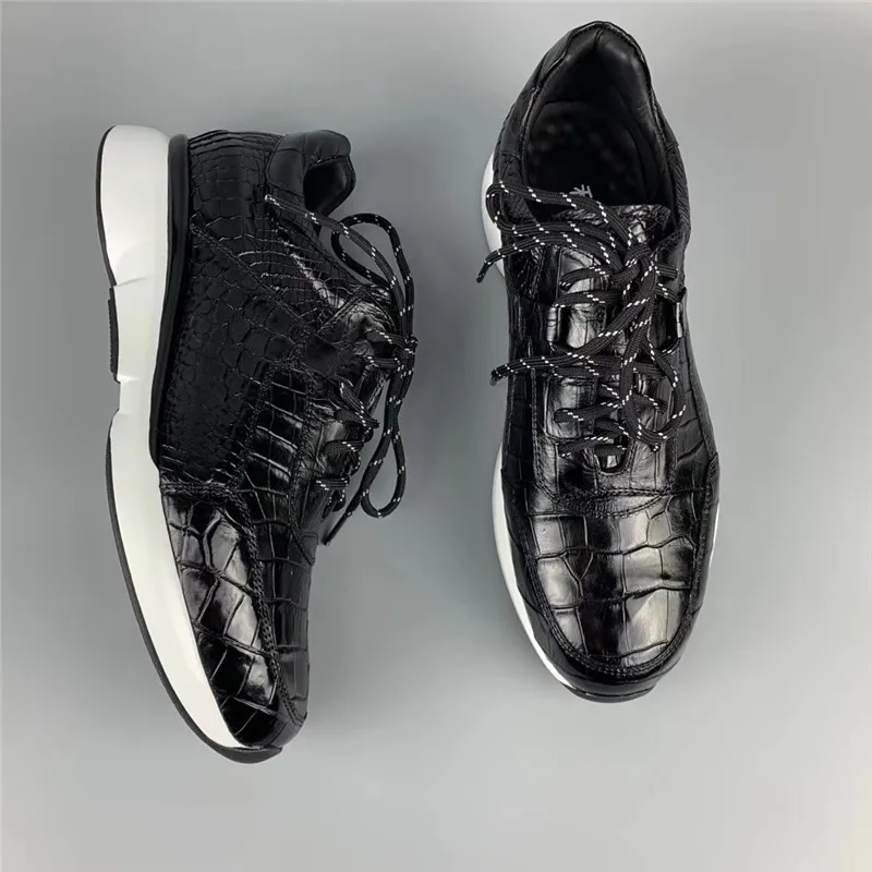Los Altos Genuine BLACK CROCODILE BELLY Casual Shoes Lace Up Handmade Sneaker EE