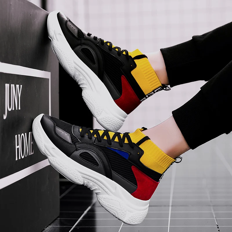 

Men's shoes 2019 new winter casual shoes Korean version of the wild ins tide shoes socks shoes thick bottom increased old shoes