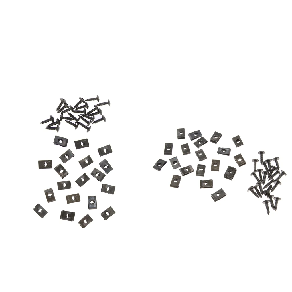 40x Metal Fastener U-Type Clips and Screws Retainers Rivets for Car Bumper