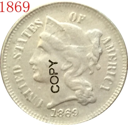 США(1865-1889) 26 монет три цента никеля копии монет - Цвет: 1869