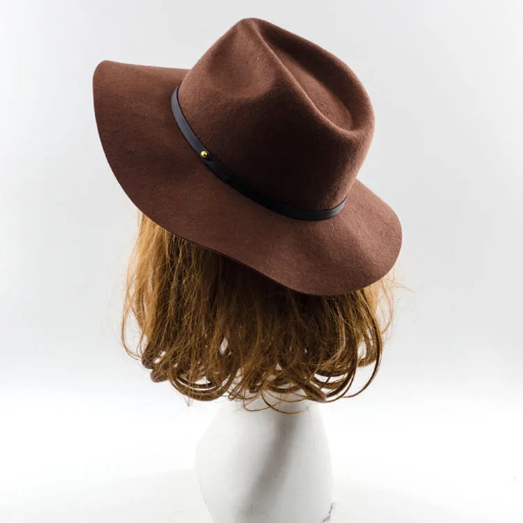 01912-hh8069 сплошное шерстяное Классический Ремень Шляпа Fedora Мужская и женская панама джазовая, шляпа