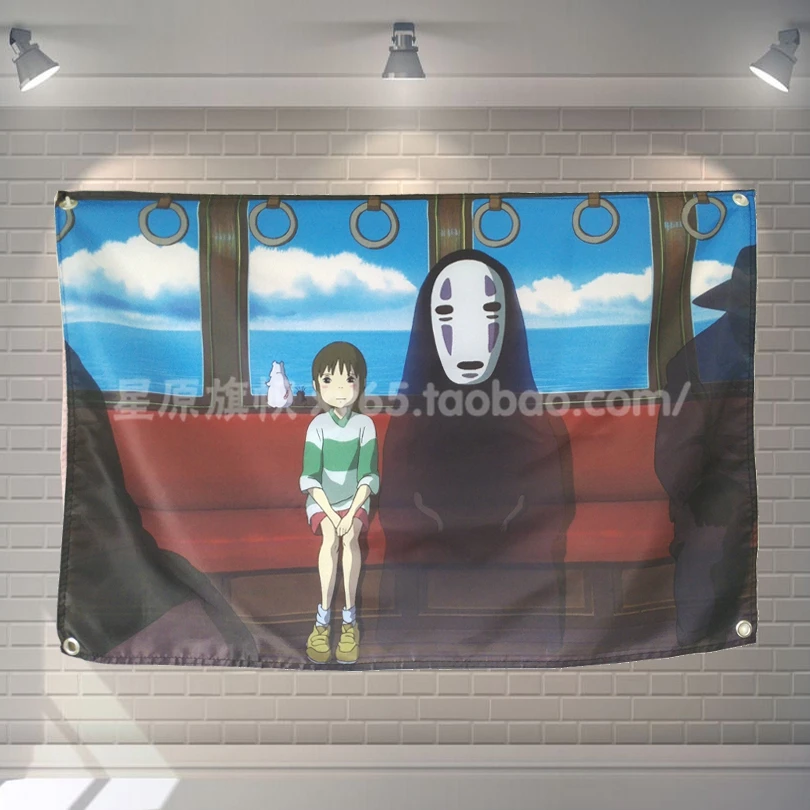 &quotSpirited Away&quot Cartoon Movie Poster Banners Children's Room Wall Decor Hanging Art Waterproof Cloth Polyester Fabric Flags | Дом и