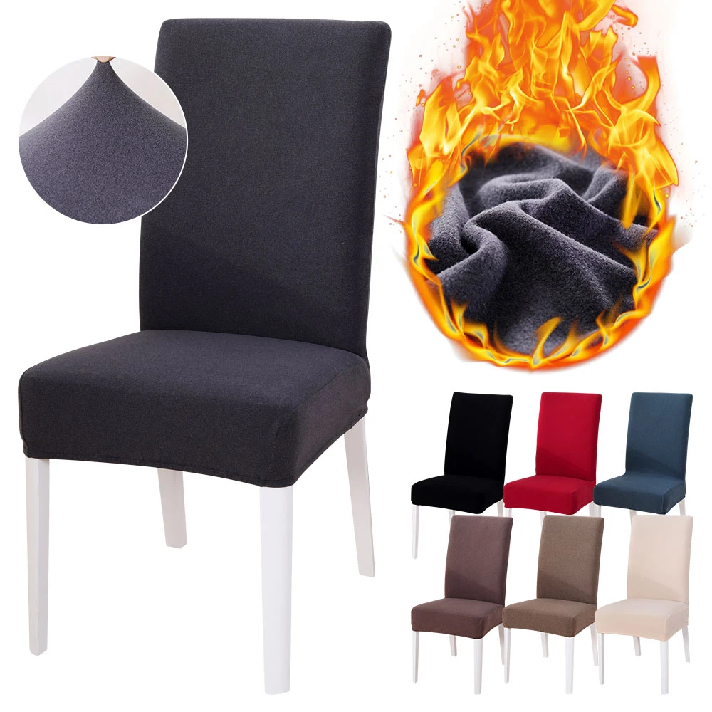 Funda para silla de comedor de piel sintética, forro polar de terciopelo, suave y suave, Protector elástico, fundas de asiento de sólido extraíbles, 1/2/4/6 Uds|Cubiertas de - AliExpress