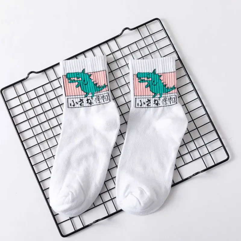 3 пары в стиле Харадзюку, для женщин и девочек, в стиле хип-хоп, длинные носки с милыми животными, динозавром, хлопковые, забавные, 40JF