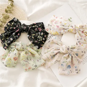

1Pcs Double Layer Chiffon Floral Printed Hairpin 4 Colors For Choice Bowknot Hair Clips For Women Girls Fashion Hair Accessories