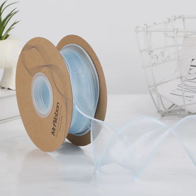 10 Yards Color Fishtail Yarn Ribbon Bouquet Packing Material Fresh Flowers Baking Overwrap Ribbon Wave Chiffon Yarn Gift Strap Light blue