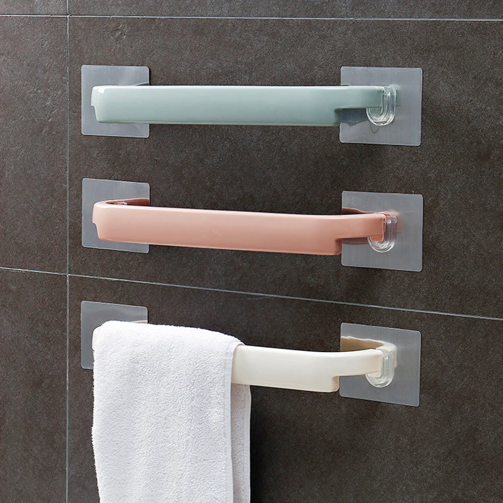 Tanie Bezdotykowy ręcznik łazienkowy stojak na szynę silna przyczepność Bar pojedynczy pręt ścienny samoprzylepna toaleta sklep