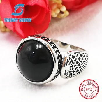 

silver 925 fine jewelry man rings men accessories turquoise gemstone natural black onyx agate wholesale TRENDY SILVER TCR822