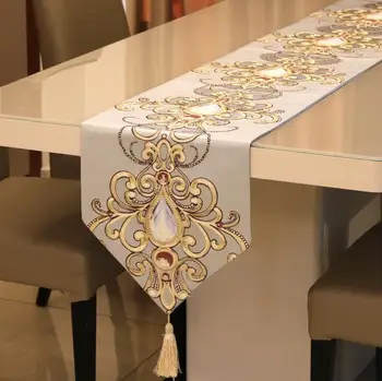 

Fyjafon Table Runner European-style Table Runner luxury Hotel Table Runners for dining table Blue 32*210