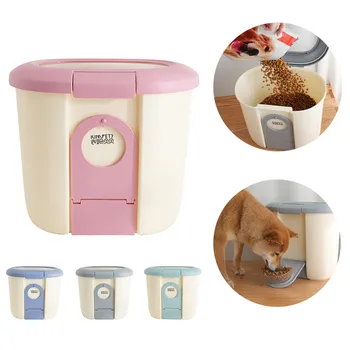 

5L Pet Cat Dog Food Storage Bucket Large Capacity Moisture-proof With bowl Pet accessories Water Dispense ABS Plastic Multicolor