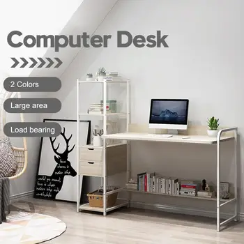 

Multifunctional Computer Laptop Desk 48'' Modern Style Computer Desk with 5 Tiers Bookshelf for Home Office Studying Living Room