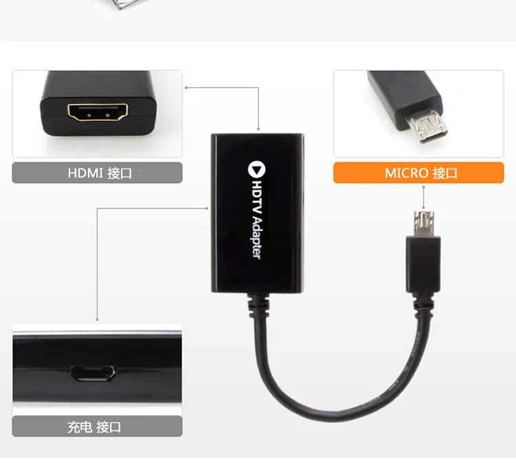 100 шт./лот 5 Pin Micro USB 5 Pin Micro USB 5pin к HDMI телевидение с высоким разрешением, HD ТВ адаптер для ПК HD ТВ DVD