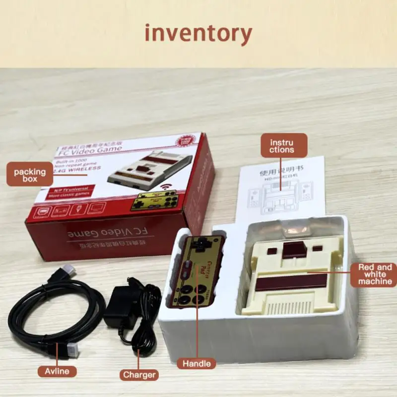 2.4G Wireless Game Console Family Computer Famicom Retro Game Console FC 1000 Classic Games Card Double Family TV Game Console