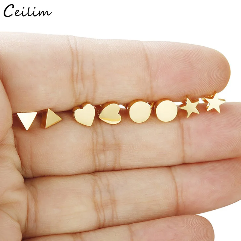 Минималистичные серьги гвоздики золотого цвета из нержавеющей стали для женщин