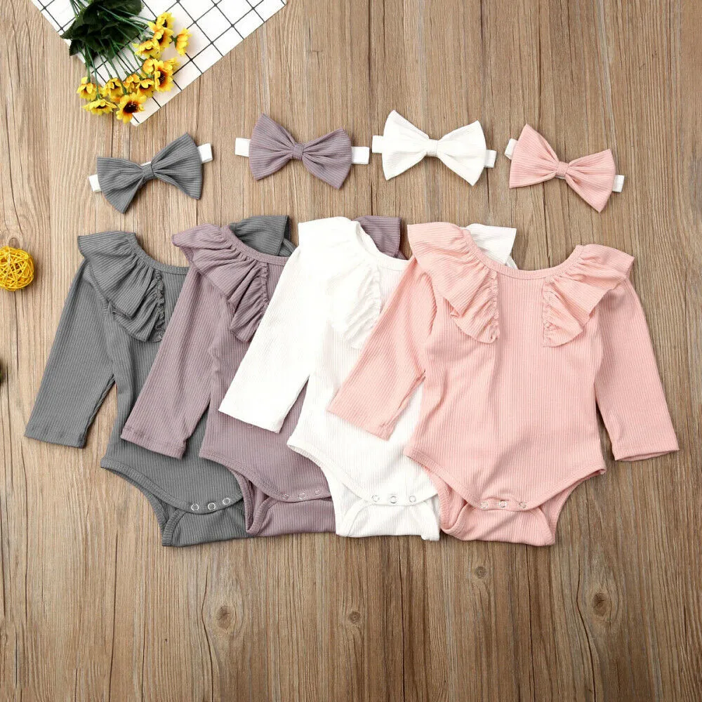 

Baby Newborn Rompers Autumn Winter Infant Boys Girls Long Sleeve Knitted Ruffles Ribbed Rompers Jumpsuit Baby Clothes Overalls