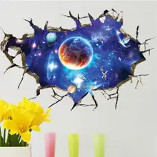 3D сломанная стена космическая планета Луна Настенная Наклейка s спальня гостиная потолок декоративная Съемная наклейка из ПВХ SQ8502