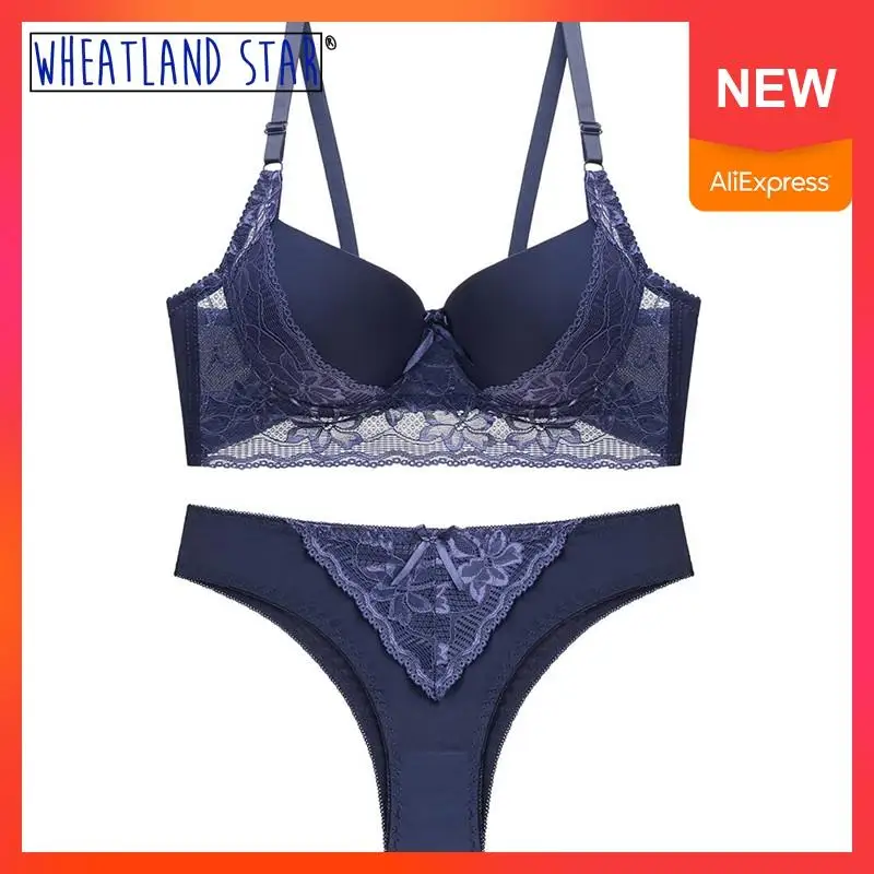 

Lace Bra Thong Set Lingerie Femme Sexy Erotique Push Up Bra and Panty Set Three Hook-and-eye Sexy Plus Size Women Lingerie 2020