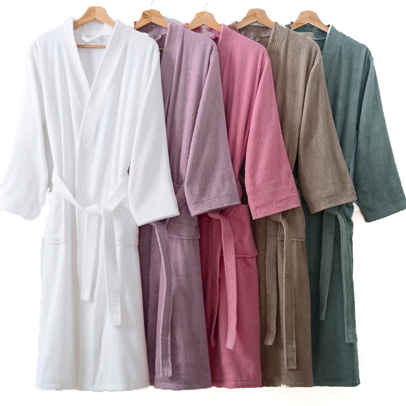 Kinomo Bahthrobe Men 100% Cotton Towel Bathrobes Male Summer Autumn Homewear Lapel Kimono Robes Female Nightrobe Dressing Gown