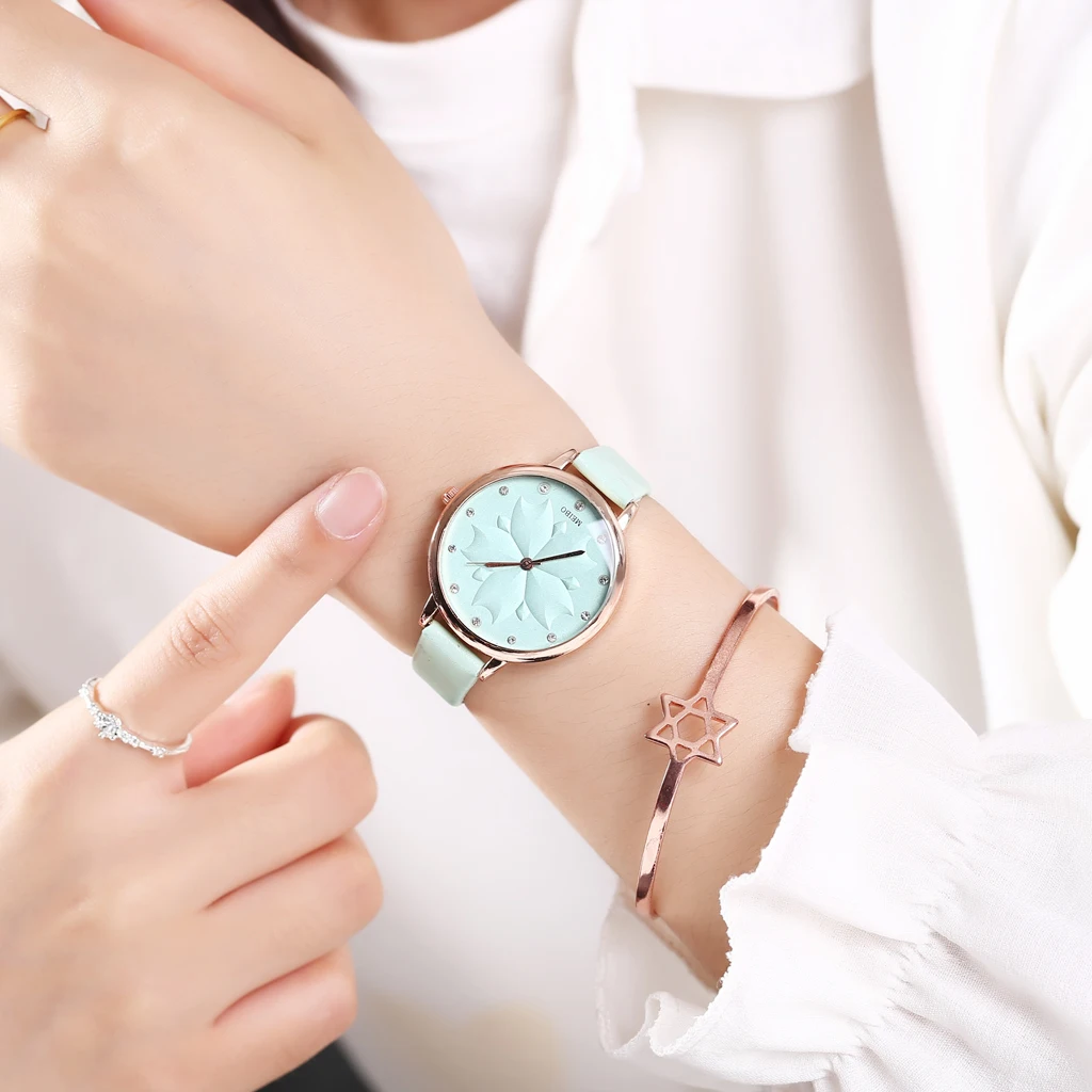 Горячая Распродажа Модные женские кожаные часы с цветами женские MEIBO кварцевые аналоговые женские часы Прямая поставка