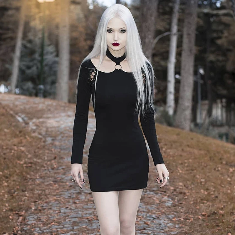 black choker dress long sleeve