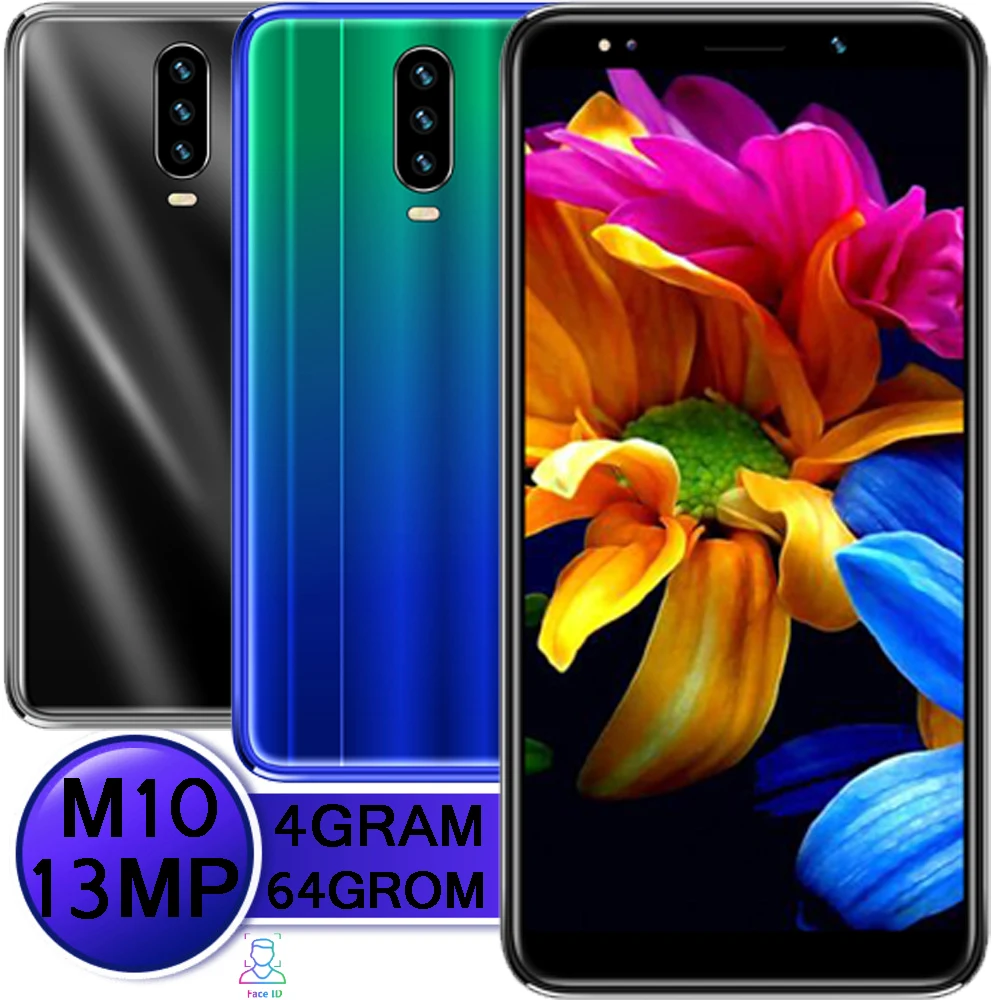 

M10 quad core smartphones 4GB RAM 64GB ROM 13MP 5.5inch android mobile phones face ID unlocked celulares Global version 3G WCDMA