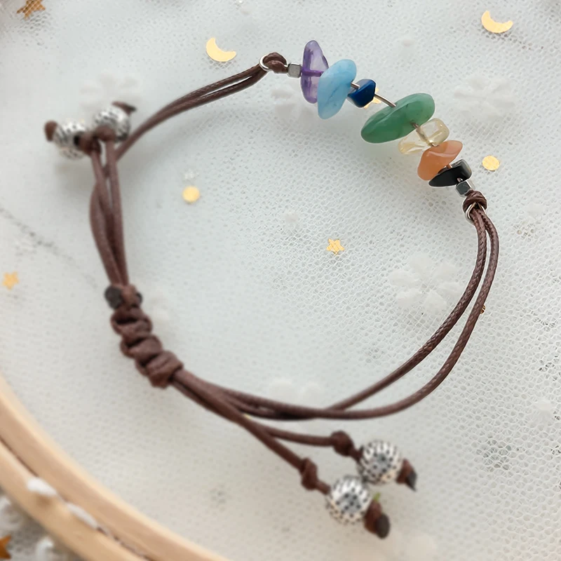 Bohemian Natural Stone Bracelets for Women Adjustable Elastic Rope Seven-color Gravel Bracelet Fashion Couple Jewelry Party Gift | Украшения