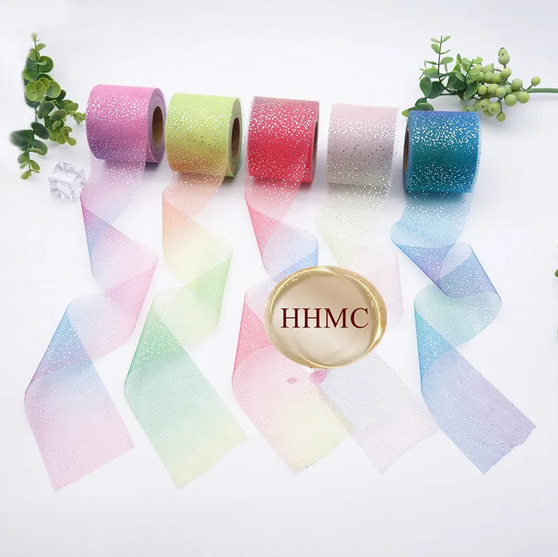 

25YD 6/8cm Rainbow hot silver dot mesh roll Rainbow small dot mesh yarn roll DIY manual wholesale Bow accessories Dots