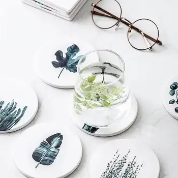 

Diatom mud Coaster Non-slip Heated Mat Coffee Tea drink Mug Mat Leaves Pattern Cup Pad