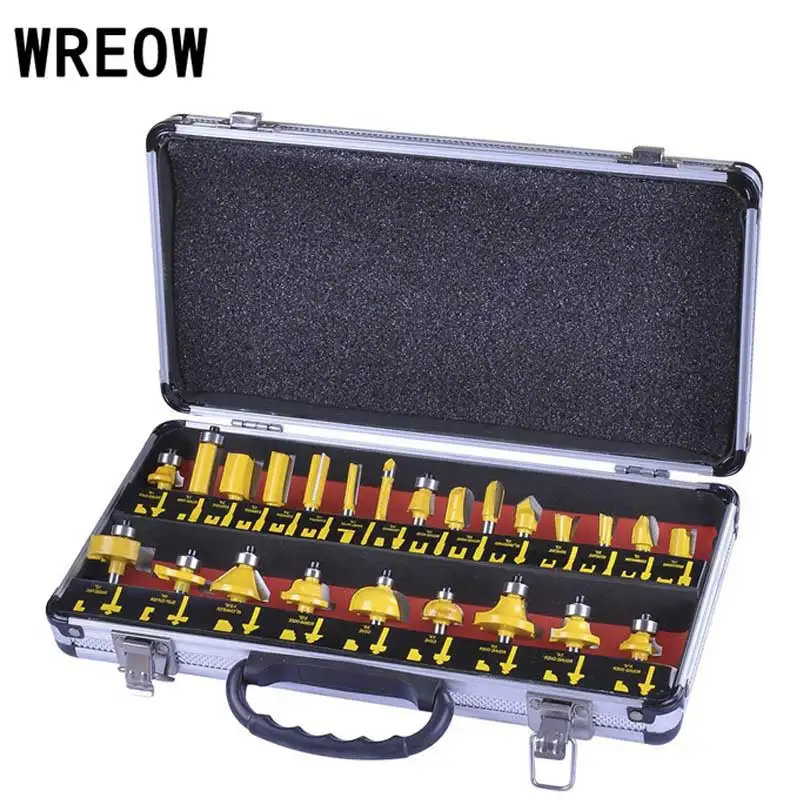 

24pcs Tungsten Carbide Router Bit kit Wood Case tool Woodworking Milling Cutter Trimming Router bit Tipped Set Professional box