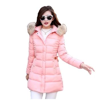 

Winter parka coat pink red black M-3XL plus size new loose long sleeve hooded fashion plus thick warmth clothing feminina LR535
