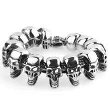 Punk Stainless Steel Gold Skull Charm Bracelets For Men Gothic Silver Skull Heads Cuban Link Chain Bracelet Jewelry